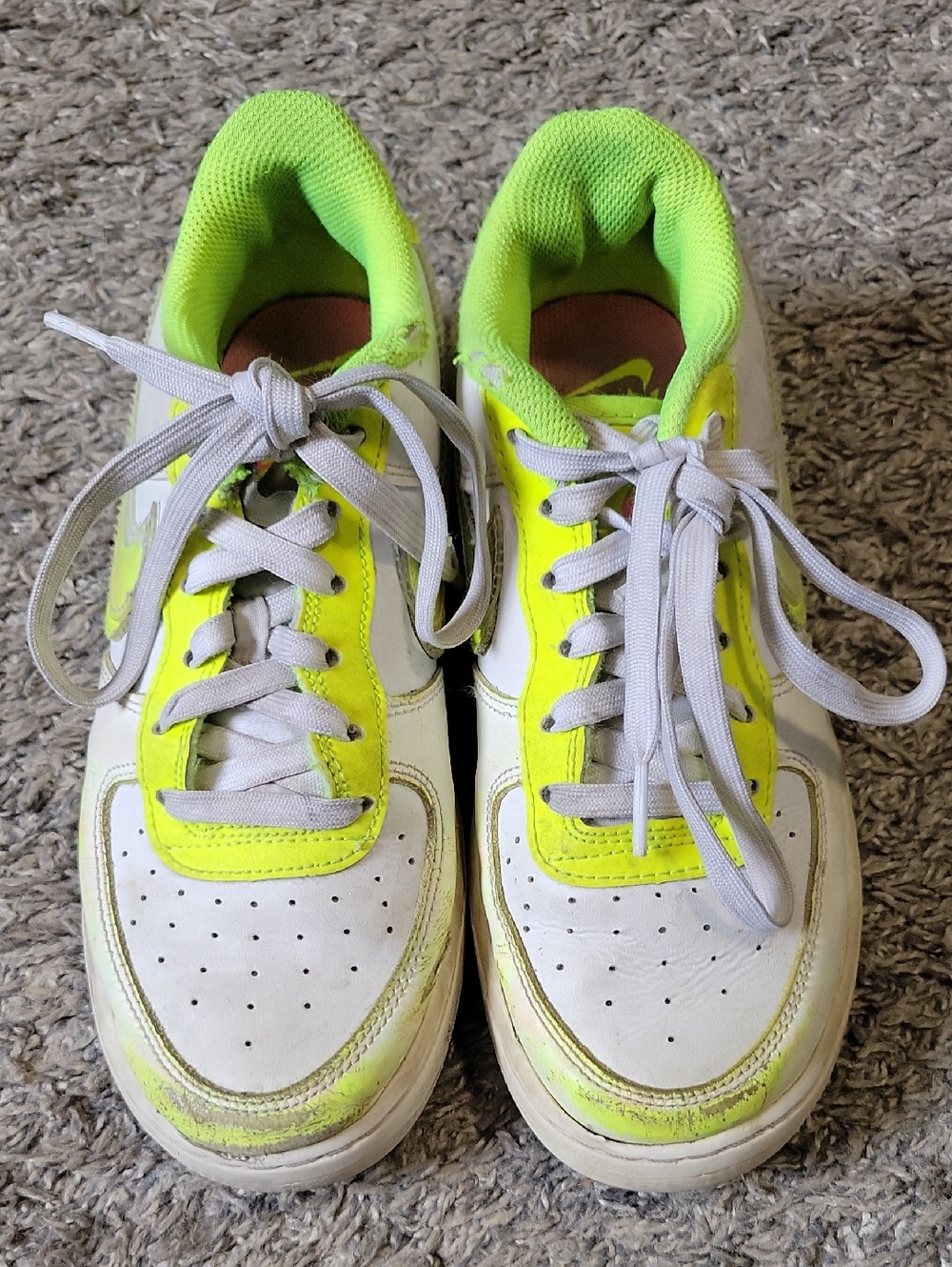 Nike Kids White and Neon Yellow Lace-Up Sneakers